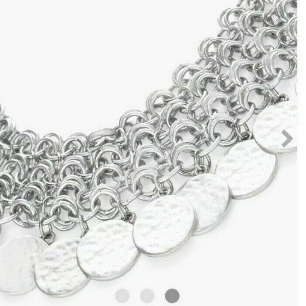 Medallion Coin Choker Bib Necklace Chico's Silver Stevie Multi-Strand Statement - Picture 4 of 7